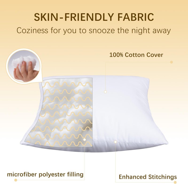 OKBA Throw Pillows Insert Set of 2, with 100% Cotton Cover, Bed and Couch - Indoor Hotel Decorative Pillows, 18x18in White Pillows Inserts - Image 4
